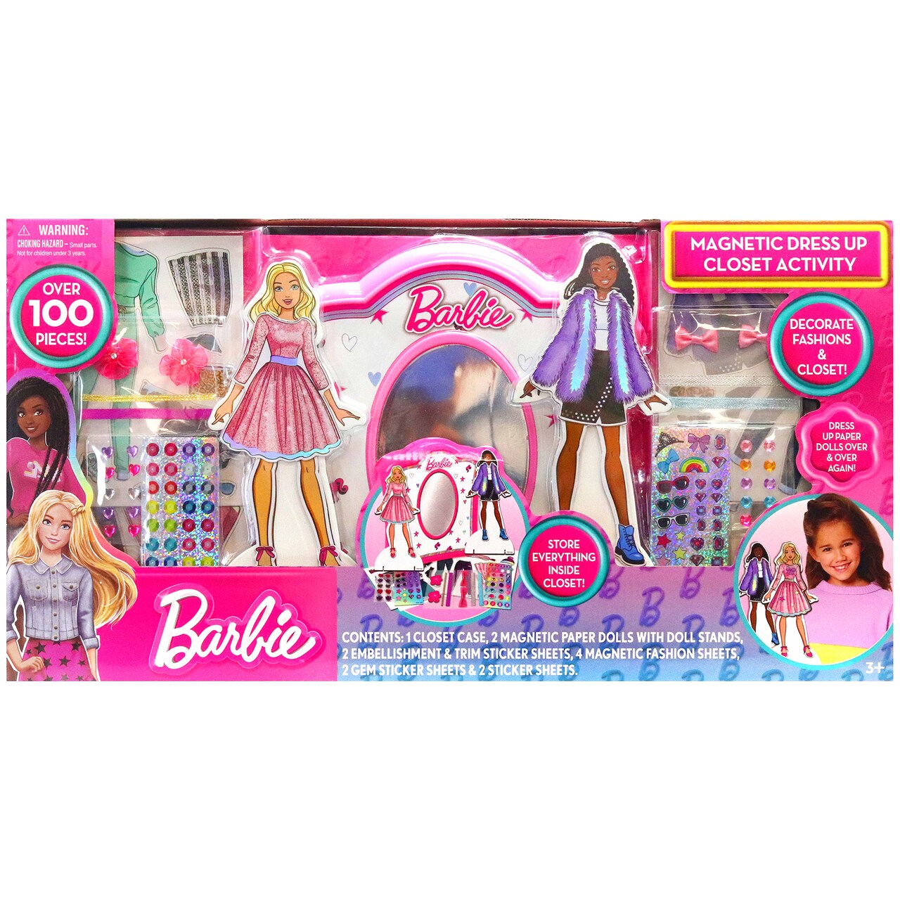 Barbie: Magnetic Dress Up Closet Activity - Fashion Design Playset, Mix & Match Accessories, Decorate & Display, Pink Closet Storage Case, Kids 3+